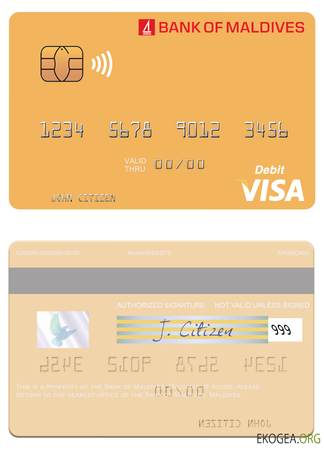 Carte de débit visa de la Banque des Maldives des Maldives